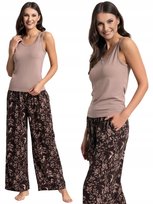 Damska Piżama Na Ramkach Kwiatowe Spodnie Brązowa Bawełna Wiskoza MORAJ 3XL