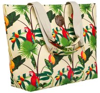 Damska torba plażowa na ramię z motywem tropikalnym, jasnożółta
