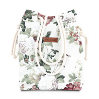 Damska torebka A4 lub A5 - Materiałowa torba na ramię z wewnętrzną kieszonką jako torba na zakupy beżowe kwiaty