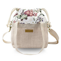 Damska torebka A4 lub A5 - Materiałowa torba na ramię z wewnętrzną kieszonką jako torba na zakupy kwiaty beż