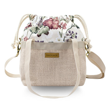 Damska torebka A4 lub A5 - Materiałowa torba na ramię z wewnętrzną kieszonką jako torba na zakupy kwiaty beż - Amazinggirl