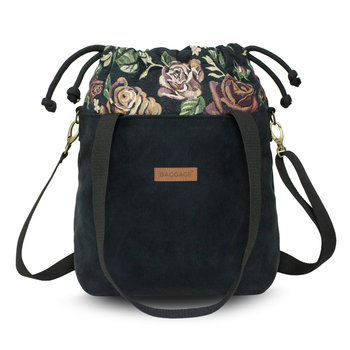 Damska torebka A4 lub A5 - Materiałowa torba na ramię z wewnętrzną kieszonką jako torba na zakupy kwiaty czarna - Amazinggirl