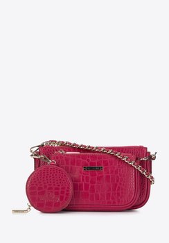 Damska torebka ze skóry o fakturze croco podwójna z etui różowa - WITTCHEN