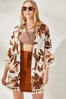 DAMSKA TUNIKA KIMONO WZÓR ROŚLINNY Z FRĘDZLAMI 100% POLIESTER M 5GA* Inna marka