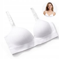 Damski biustonosz prążkowany push up bez fiszbin biały S/M