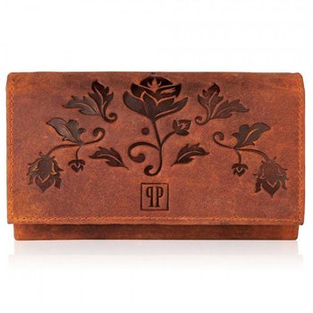 Damski duży portfel vintage skórzany w kwiaty - Paolo Peruzzi