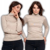 Damski Golf Elegancki Sweter Wiskoza Cienki Elegancki Długi Rękaw Moraj L Beige