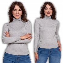 Damski Golf Elegancki Sweter Wiskoza Cienki Elegancki Długi Rękaw Moraj Xl Grey Melange