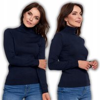Damski Golf Elegancki Sweter Wiskoza Cienki Elegancki Długi Rękaw Moraj Xxl Navy