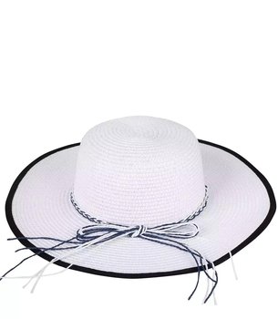 Damski kapelusz słomkowy z rafii z czarną lamówką - Agrafka