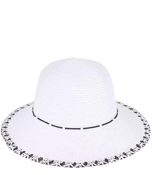 Damski kapelusz słomkowy z rzemykiem z perełkami - Agrafka