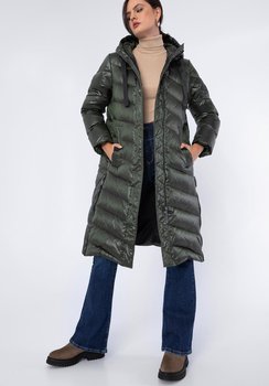 Damski płaszcz pikowany z nylonu długi zielono-czarny XXL - WITTCHEN