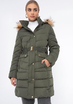 Damski płaszcz pikowany z paskiem zielony XL - WITTCHEN