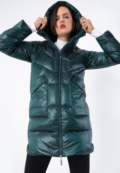 Damski płaszcz puchowy z nylonu z kapturem zielony S - WITTCHEN