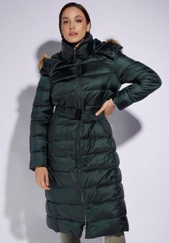 Damski płaszcz zimowy pikowany z kapturem zielony XS - WITTCHEN