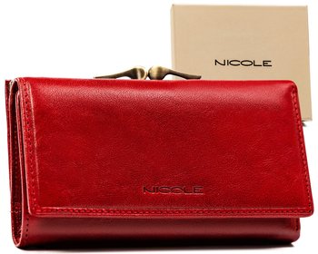 Damski skórzany portfel Nicole na karty i gotówkę portmonetka na bigiel, czerwony - Nicole