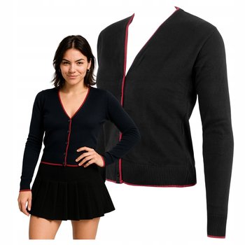 Damski Sweter Czarno Czerwony Stylowy na Guziki Bawełna Akryl S - Modus