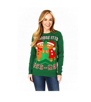 Damski sweter świąteczny zielony wzory ciastek piernik M - Inna marka