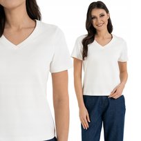 DAMSKI T-SHIRT KOSZULKA BAWEŁNIANA NA CO DZIEŃ DEKOLT V MORAJ M OFF WHITE