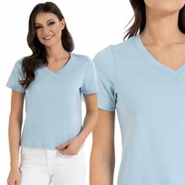 DAMSKI T-SHIRT KOSZULKA BAWEŁNIANA NA CO DZIEŃ DEKOLT V MORAJ S BLUE