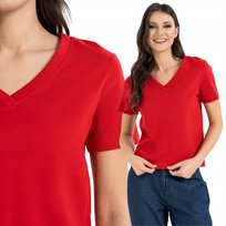 DAMSKI T-SHIRT KOSZULKA BAWEŁNIANA NA CO DZIEŃ DEKOLT V MORAJ S RED
