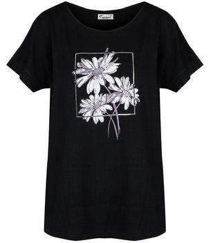 Damski T-shirt koszulka krótki rękaw z nadrukiem w kwiaty SEENA-XXL - Agrafka