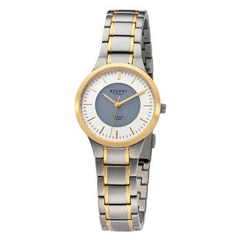 Damski zegarek analogowy Regent na metalowej bransolecie w kolorze srebrno-złotym URBA713 - Regent