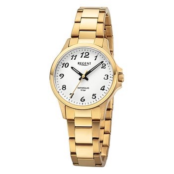 Damski zegarek analogowy Regent z metalową bransoletą w kolorze złotym URF1461 - Regent