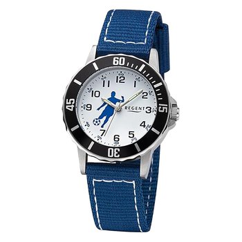 Damski zegarek na rękę Regent z analogowym paskiem tekstylnym niebiesko-białym URF1375 - Regent