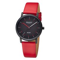 Damski zegarek solarny Regent z analogowym skórzanym paskiem w kolorze czerwonym URF1554