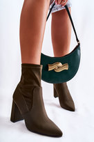 Damskie Botki Materiałowe Na Obcasie Khaki Amile-40