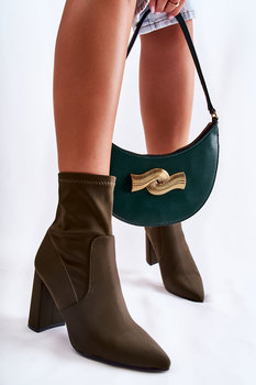 Damskie Botki Materiałowe Na Obcasie Khaki Amile-40 - Butosklep