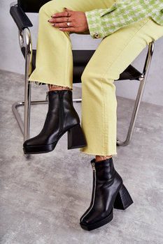 Damskie Botki Na Masywnym Obcasie Z Suwakiem Czarne Carrera-39 - Butosklep