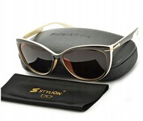 DAMSKIE Okulary Przeciwsłoneczne POLARYZACYJNE Kocie oczy Brązowe/Kremowe