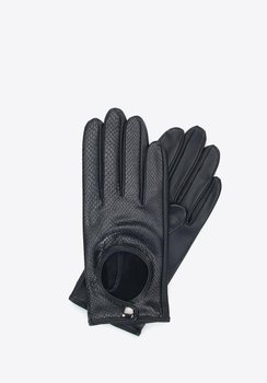 Damskie rękawiczki samochodowe ze skóry lizard czarne L - WITTCHEN