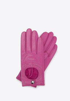 Damskie rękawiczki samochodowe ze skóry lizard różowe L - WITTCHEN