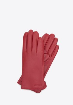 Damskie rękawiczki skórzane gładkie czerwone S - WITTCHEN