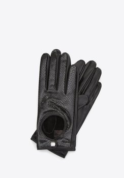 Damskie rękawiczki skórzane samochodowe klasyczne czarne L - WITTCHEN