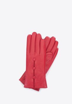 Damskie rękawiczki skórzane z guzikami czerwone M - WITTCHEN