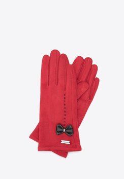 Damskie rękawiczki z ozdobnym obszyciem i kokardą czerwone S/M - WITTCHEN