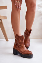 Damskie Skórzane Botki Na Zamek Lewski 3435 Brązowe -38