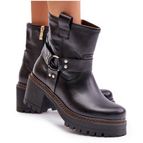 Damskie Skórzane Botki Na Zamek Lewski 3435 Czarne-41