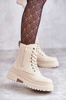 Damskie Skórzane Botki Ocieplane Jasnobeżowe Dorchen-40