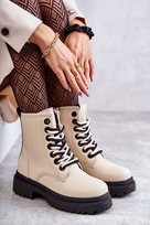 Damskie Skórzane Botki Workery Jasnobeżowe Denila-39