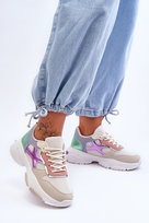 Damskie Sneakersy Sznurowane Beżowo-Zielone Cortes -37