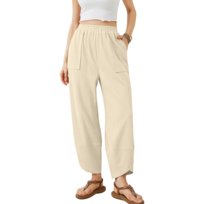 Damskie Spodnie Palazzo Dresowe Szerokie Nogawki Wysoki Stan Beżowe XL