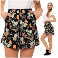 Damskie Szorty Gumka w Pasie Wiskoza Luźne Klasyczne Kwiatki MORAJ L