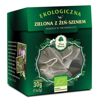 Dary Natury, Herbata zielona z żeń-szeniem piramidki bio, 15x2 g - Dary Natury