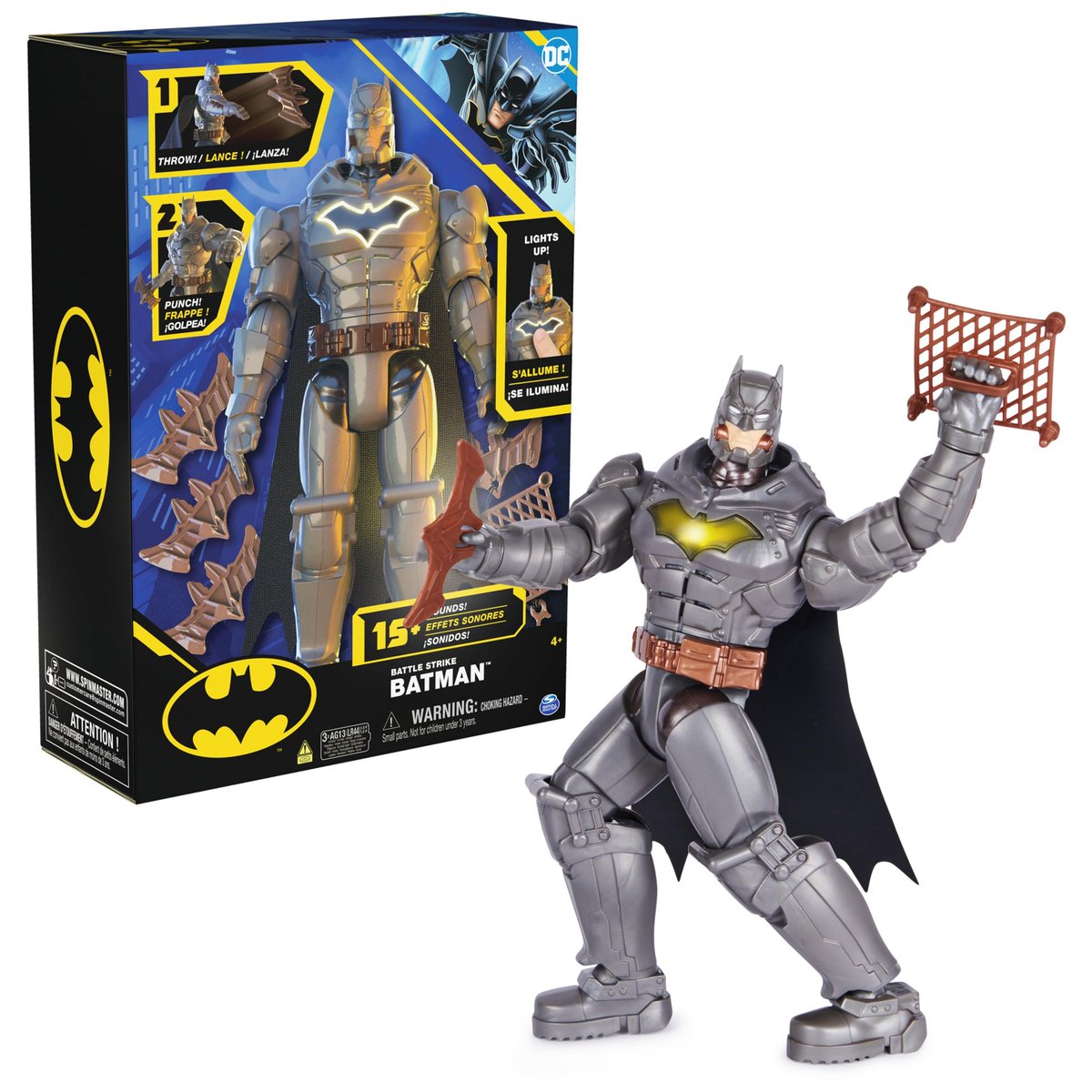 DC Comics Battle Strike Batman 30,5 Cm – Action Figure Con 5 Accessori E 20+ Suoni, Giocattolo Per Bambini 3+