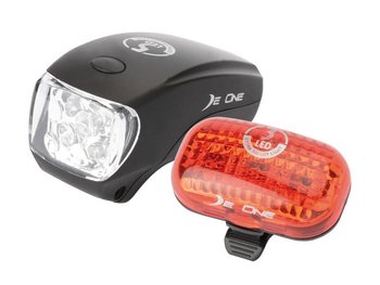 De One, Zestaw lamp rowerowych, HL-DE 027, przednia- 5 Led/ tylnia- 3 Led - DeOne